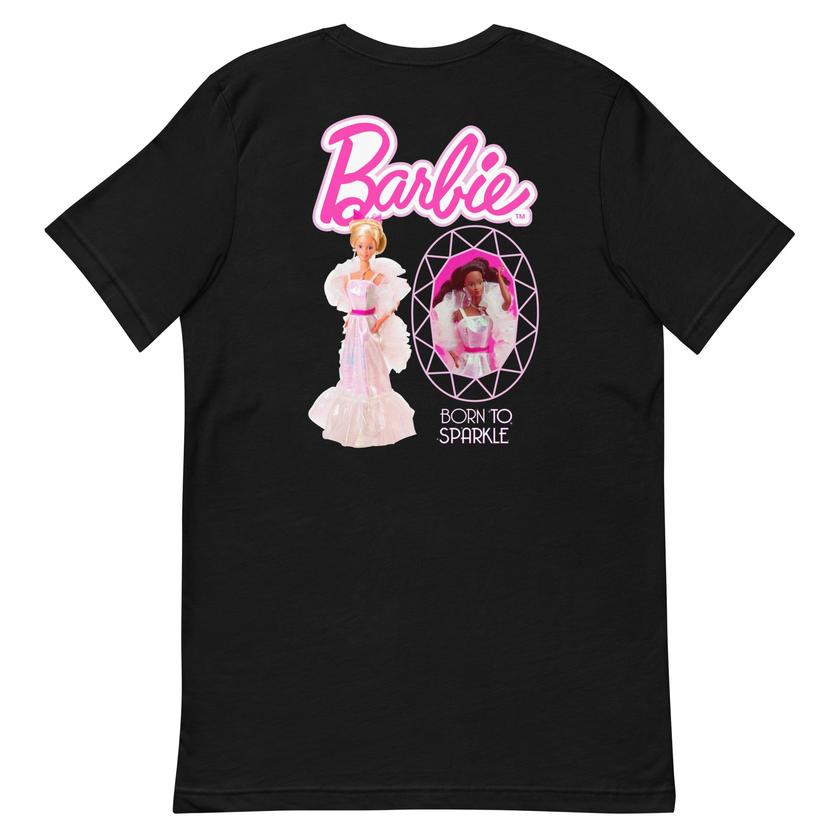 Barbie 1980's Crystal Born to Sparkle Black T-Shirt New Arrival