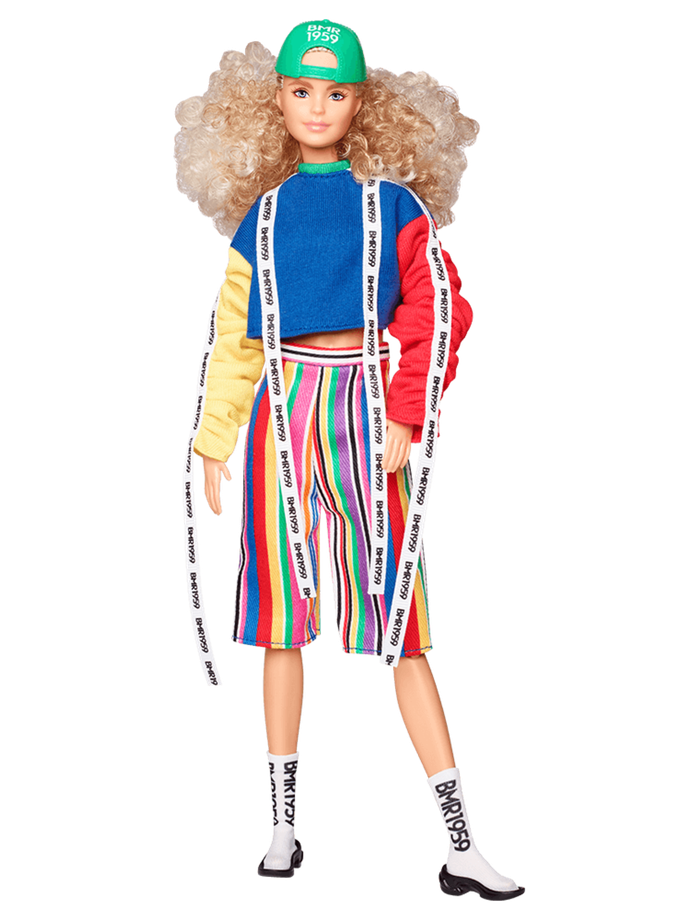 Barbie BMR1959 Doll - Color Block Sweatshirt with Logo Tape & Striped Shorts Free shipping