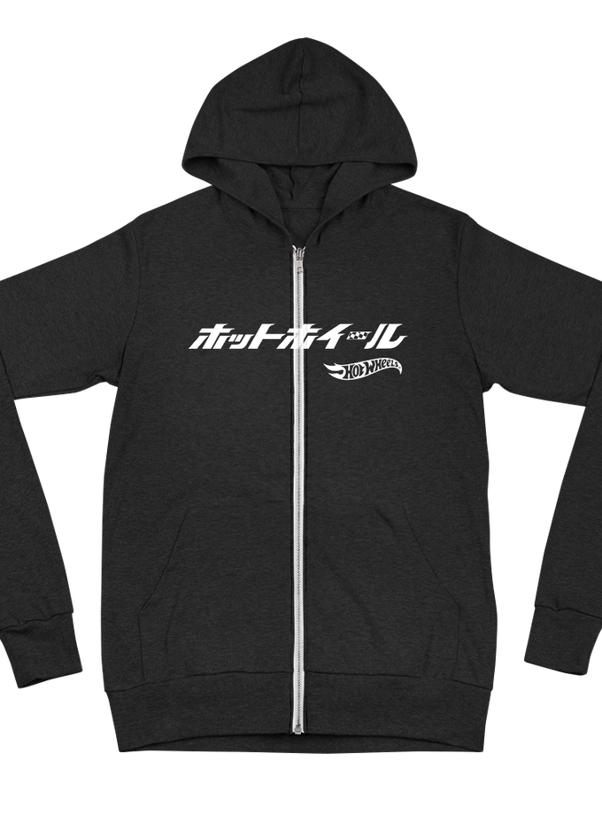 Hot Wheels Japanese Logo Unisex Zip Charcoal Black Hoodie New Arrival