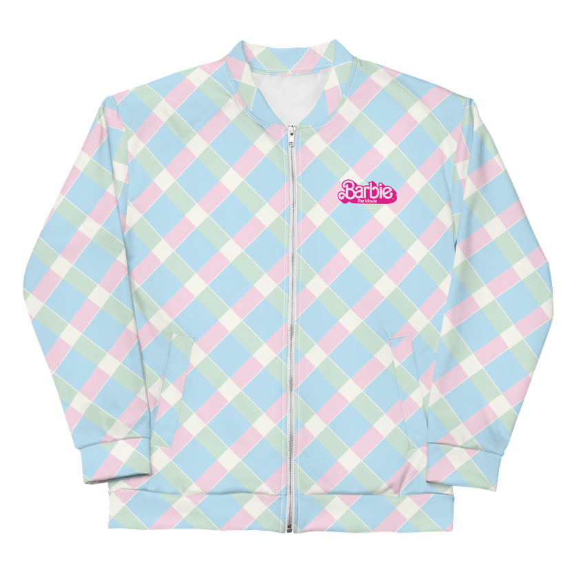 Printed Plaid Unisex Bomber Jacket - Barbie the Movie For Sale